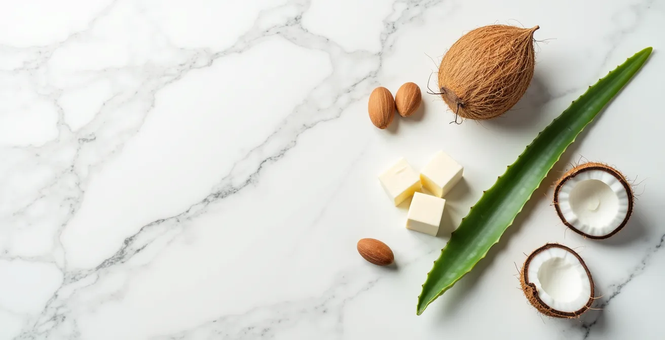 Sélection d'ingrédients naturels pour shampooing cheveux secs